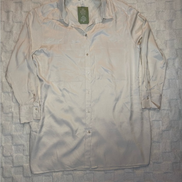 H&M Off White Long Sleeve Blouse, Button Up, 100% Viscose, Women’s Large NWT - Picture 2 of 7